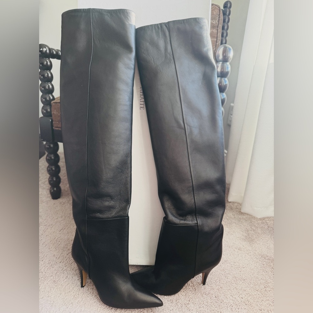 BNIB $2300 KHAITE RIVER BLACK LEATHER OTK BOOTS 9.5 / 39.5
